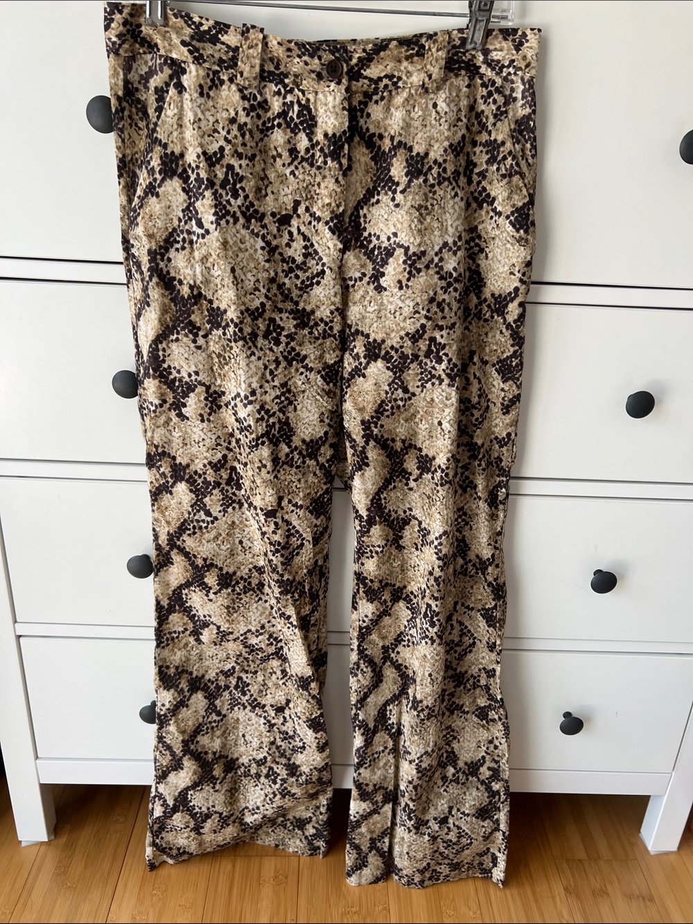 Zara Snake Print Straight Leg Pants in Tan Beige and Brown Size M BNWOT